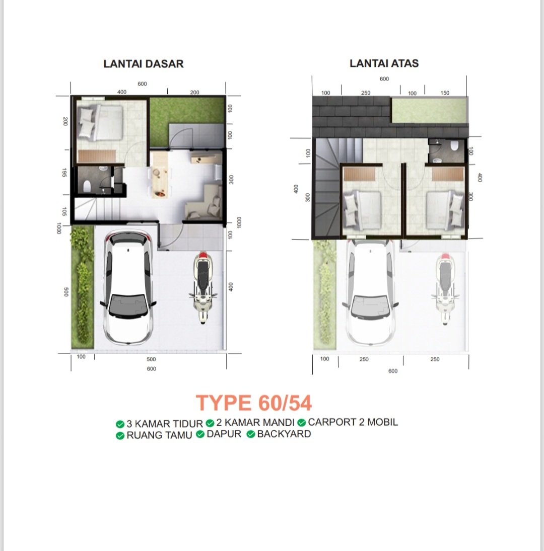 Denah Tipe 60 / 54 Royale Serpong Residence
